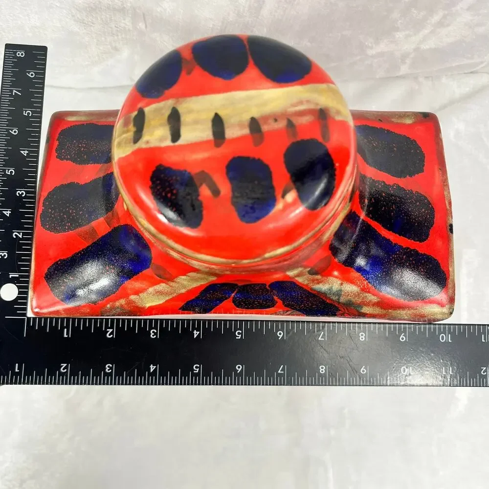 Handcrafted Red Blue Abstract Glazed Ceramic Vase 11.25